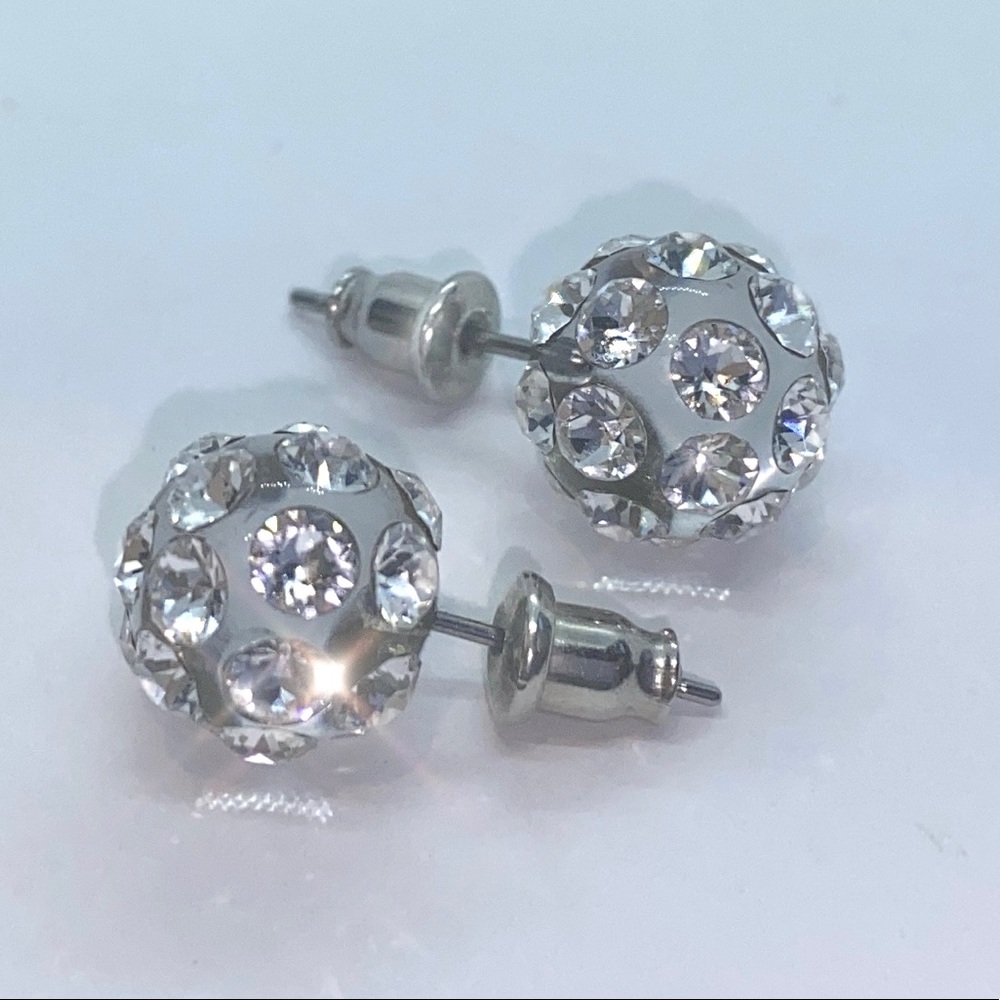 Transparent Crystal Embellished Lucite Stud Earrings, Hypoallergenic